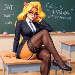 ai_generated bandicoot blonde_hair classroom crash_(series) crash_(series) legs nylons school_uniform tawna_bandicoot teacher