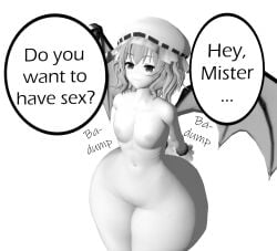 1girls 3d asking_for_sex bat_wings big_thighs blush blushing_at_viewer bottom_heavy completely_nude completely_nude_female female female_only flat_chest huge_thighs hugeassfan koikatsu large_ass light-skinned_female light_skin looking_at_viewer meme naked naked_female nude nude_female remilia_scarlet ribbon shiny_skin short_hair shortstack small_breasts smile smirk solo solo_female solo_focus speech_bubble sweat sweaty text thick_ass thick_thighs touhou white_background wide_hips wings