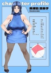 big_breasts blue_eyes blue_hair character_age character_name character_profile female female_only height long_hair measurements metric_units nipple_bulge nipples_visible_through_clothing no10_direct stats three_sizes tight_clothing weight