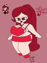 bimbo cookie_run cookie_run_kingdom fair-skinned_female fair_skin heart heart_symbol linzer_cookie long_ponytail milf nsfwmyka pale-skinned_female pale_skin ponytail red_clothing red_eyes red_hair