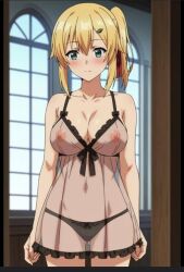 artist_request big_breasts black_panties blonde_hair emma_brightness green_eyes lingerie panties the_hidden_dungeon_only_i_can_enter topless_female