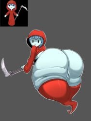 1girls ass big_ass big_butt blue_hair fat_ass ghost_girl huge_ass looking_at_viewer looking_back megamor pussy red_hood sickle smile spooky's_house_of_jump_scares spooky_(shojs) wide_hips