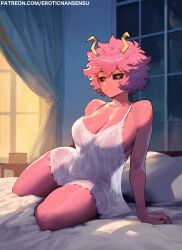 ai_assisted ai_generated big_breasts erotic_nansensu horn looking_at_viewer mina_ashido my_hero_academia nightgown pink_skin thick_thighs