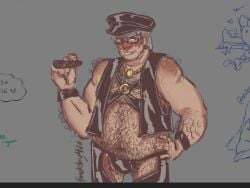 biting_lip body_hair bulge doodle glasses grey_hair grunkle_stan i_actually_hate_this_idk jewelry leather older_male shitpost smoking_cigar stanley_pines