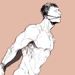 1boy attack_on_titan bdsm bertolt_hoover black_hair gag gagged male male_only muscular_male shingeki_no_kyojin solo tagme