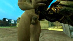 3d banshee_(mass_effect) bent_over bioware capcom crossover fellatio female forced large_penis male mass_effect monster oral penis reaper_(mass_effect) resident_evil testicles tibbels1181 tyrant video_games