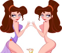 2girls alpha_channel arm arms bare_legs breasts brown_hair clothed_female_nude_female disney dress female for_sticker_use gomi-sama hercules_(disney) legs lips lipstick long_hair looking_at_viewer megara multiple_girls nipples no_background nude png ponytail purple_eyes red_lipstick shane_glines simple_background sticker_template symmetry tied_hair transparent_background transparent_png