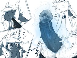 ! 2013 all_fours anthro ass balls big_ass big_balls big_butt big_penis bite bun_snn caprine closed_eyes clothed clothing collar comic dialogue duo english_text erection female fur goat half-dressed horn hyper hyper_balls hyper_penis male mammal monochrome open_mouth penis pulling sheep skimpy smile sweat teeth text tongue tongue_out topless underwear undressing vein