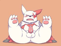 anus chubby flappydog fur male male_only mammal nintendo nude open_mouth overweight penis pokemon pokemon_(species) precum simple_background spread_legs spreading teeth tongue video_games white_fur zangoose