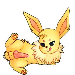 2015 animal_genitalia animal_penis balls canine_penis dance2forget eeveelution erection feral fur jolteon male male_only mammal nintendo nude penis pokemon pokemon_(species) precum smile solo tongue tongue_out video_games yellow_fur