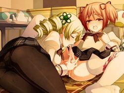 2girls black_legwear blonde_hair blush breasts closed_eyes cum cum_in_mouth drill_hair fellatio female futa_with_female futanari hair handjob human intersex long_hair madoka_kaname mahou_shoujo_madoka_magica multiple_girls open_mouth oral panties panties_around_leg pantyhose penis pink_hair saliva school_uniform short_hair short_twintails sitting skirt small_penis solo_focus spread_legs sweat tears thighhighs tied_hair tomoe_mami tongue torigoe_takumi twin_drills twintails uncensored underwear wet_pantyhose white_legwear yellow_eyes