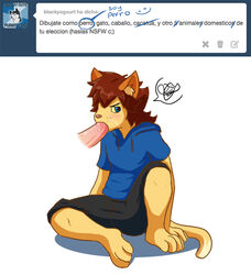 anthro disembodied_penis duo feline furry male mammal oral penis spanish_text text tumblr yaoi yuguni yuguni_(character)