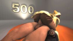 3d animal_ears animated ass blazblue bottomless brown_skin cat_ears clothed clothing cowgirl_position faceless_male feline female half-dressed human lying_cowgirl_position male mammal on_top penis sex source_filmmaker stallorde straight taokaka vaginal_penetration