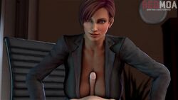 1boy 1girls 3d animated breasts brown_eyes brown_hair cleavage clothed clothing cum dark-skinned_female dark_skin dead_or_alive female handsfree_paizuri interracial large_breasts light-skinned_male light_skin lisa_hamilton male male_pov no_sound open_mouth paizuri penis pov red_eyes redmoa short_hair shorter_than_10_seconds source_filmmaker video