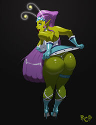 1girls alien ass big_ass blue_eyes breasts dat_ass erect_nipples g-string gloves green_skin high_heel_boots high_heels lipstick looking_back negarobo nickelodeon nipples pointy_ears princess_mandie purple_hair shiny_skin sideboob skirt_lift solo the_fairly_oddparents thigh_strap thong tiara very_long_hair