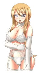 agrias_oaks bb blonde_hair blush bra braid breasts cameltoe d_kurouri elbow_gloves female final_fantasy final_fantasy_tactics final_fantasy_tactics_(original) garter_belt gloves huge_breasts labia lace large_breasts lingerie long_hair panties pussy single_braid solo thighhighs underwear yellow_eyes