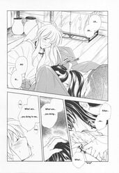 artist_request comic doujinshi fellatio inuyasha inuyasha_(character) kikyo_(inuyasha) miko monochrome oral