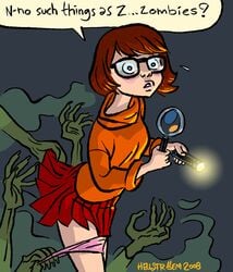 1girls 2008 clothed clothing female female_only glasses hanna-barbera hellstroem imminent_rape panties panty_pull rape scooby-doo velma_dinkley zombie