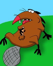 angry_beavers anthro beaver brown_body brown_fur daggett furry masturbation nickelodeon outdoors outside rodent solo solo_male tagme