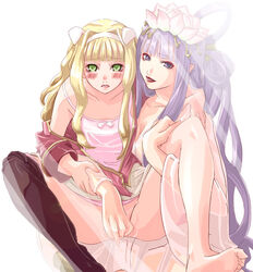 acolyte acolyte_(ragnarok_online) blonde_hair blush dog_ears evil_nymph fingering green_eyes lipstick nenuphar purple_eyes purple_hair pussy_juice ragnarok_online wet_pussy