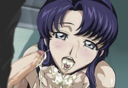 1girls blue_eyes blue_hair blush cecile_croomy censored code_geass cum_in_mouth cum_on_face cupping_hands open_mouth penis photoshop solo warainaku