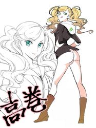 1girls 2d ann_takamaki ass blonde_hair boot green_eyes looking_back omegaplus persona persona_5 pussy shin_megami_tensei smooth_skin solo tongue_out