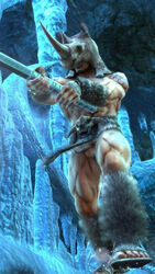 1boy abs balls ballsack beefy facial_hair helmet horned_helmet human ice_cave loincloth loincloth_lift male male_only manly mature_male muscles muscular_male mustache penis rhinoceros rock_(soul_calibur) scrotum scruffy_beard semi-erect smooth_skinned_male soul_calibur sword testicles veiny_penis