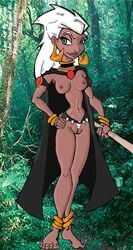 2003 breasts brown_skin cape dark-skinned_female dark_skin day disney female female_only front_view hair human nipples outdoors pointy_chin queen_la solo standing tagme tarzan_(1999_film) the_legend_of_tarzan white_hair