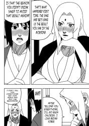 2girls big_breasts blush cleavage comic commentary dialogue embarrassed english_text huge_breasts japanese_clothes kimono monochrome multiple_girls naruto naruto:_the_last naruto_(series) naruto_shippuden ninrubio shizune story teacher_and_student text translated tsunade