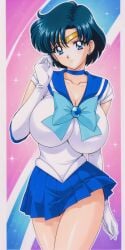 1girls ai_generated alternate_breast_size ami_mizuno big_breasts bishoujo_senshi_sailor_moon blue_eyes blue_hair breasts cleavage clothing cowboy_shot huge_breasts large_breasts looking_at_viewer sailor_mercury sailor_senshi_uniform skirt solo tagme