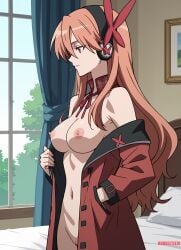 1girls ai_generated akame_ga_kill! breasts bubbleteexl chelsea_(akame_ga_kill!) jackal long_hair midriff nipples nude nude_female orange_hair red_eyes