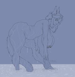 anthro areola ass bathing belly bent_over big_areola big_breasts big_butt big_nipples breasts curvy_figure elderly felid female gavrila_(kittykuscell) hair huge_butt khajiit kittykuscell long_hair mammal microsoft nipples overweight overweight_female sagging_breasts sketch solo the_elder_scrolls thick_thighs voluptuous washcloth
