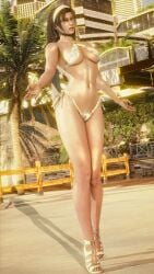 asian asian_female beach beckoning bikini black_hair brown_eyes cleavage headband heels japanese_female kazama_jun large_breasts looking_at_viewer milf mother sand smile tan_body tanline tekken tekken_8 thick_thighs underboob