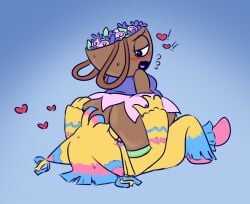 2girls ambiguous_oral anthro anthropomorphic ass ass_grab ass_in_face bassie_(dandy's_world) bbw big_ass blush brown_body cartoony chibi chubby colorful_body cunnilingus dandy's_world digital_drawing_(artwork) digital_media_(artwork) dress facesitting flower flower_in_hair flower_in_head flowers flowers_in_hair flowers_on_head grabbing_ass grabbing_butt hands_on_ass hands_on_butt huge_ass looking_back mothstache nervous nervous_smile nervous_sweat no_panties nonhuman plain_background plant roblox shy sitting_on_another sitting_on_face sitting_on_person smothering smothering_ass stockings stockings_down tassel thicc yatta_(dandy's_world) yellow_body yuri