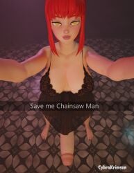 3d big_breasts big_penis blender chainsaw_man cybrokrimson futanari lingerie makima_(chainsaw_man) red_hair snapchat