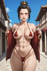 1girls abs ai_generated amber_eyes avatar_the_last_airbender azula dark_hair female_only micro_bikini outside prostitution street thong