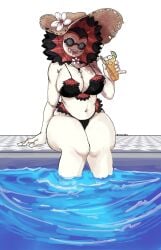 big_breasts bikini chubby chubby_female drink fangs flora_fauna flower glasses oc plant_girl plants_vs_zombies plants_vs_zombies:_garden_warfare pool poolside straw summer_hat thick_thighs vampire vampire_sunflower_(pvz) vivi_(fuk044) zackocafeina