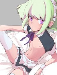 androgynous aus_vaka femboy lio_fotia looking_at_viewer maid maid_headdress midriff nipples promare twink