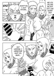 1boy 1girls adult_and_teenager age_difference annoyed_expression bathhouse big_breasts breasts busty cleavage clenched_fist clenched_hand comic commentary dialogue english_text female handjob huge_breasts indoors male mature_female milf mixed_bathing monochrome naruto naruto:_the_last naruto_(series) naruto_shippuden ninrubio older_woman_and_teenage_boy partially_submerged rough_sex shared_bathing story text towel towel_only translated tsunade uzumaki_naruto voluptuous