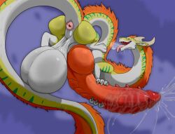 blush breasts cum female heterochromatic_nipples long_tongue penis tail tongue