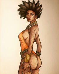 1girls african african_female ass big_ass big_breasts breasts dark-skinned_female dark_skin dc_comics female sideboob solo traditional_media_(artwork) vixen_(dc)