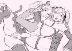 2girls anal cat_ear_headphones cat_tail crossover dead_or_alive dead_or_alive_5 female female_only gloves human lucky_chloe marie_rose multiple_females open_mouth paw_gloves pussy sex shugarskull sketch tail tekken tekken_7 thighhighs tied_hair twintails uncensored yuri