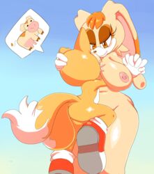 2015 anthro areola big_breasts breastfeeding breasts canine cloudz erect_nipples exposed female footwear fox fur furry furry_only furry_tail gloves handwear lagomorph male mammal milf mostly_nude mother multiple_tails nipples nude parent rabbit sega shoes sonic_(series) tail tails vanilla_the_rabbit