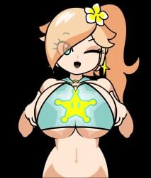 big_breasts bikini_top happy minus8 star super_mario_bros. winking_at_viewer