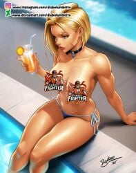 1girls 2025 5_fingers cammy_white capcom cedric_humbert censored censored_nipples deviantart deviantart_link deviantart_logo deviantart_username diabolumberto drink female female_only holding_cup holding_glass instagram_logo instagram_username large_breasts necklace panties panties_only pool poolside scar short_hair side-tie_panties sitting sitting_on_poolside street_fighter street_fighter_6 topless topless_female