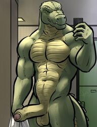 anthro balls bgn crocodile erection humanoid_penis male male_only muscles penis reptile scalie selfie solo uncut