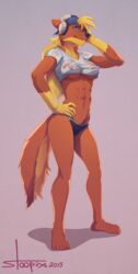 2015 anthro breasts canine clothed clothing female fur furry jackal mammal midriff red_fur see-through skimpy solo stoopix underboob wet_shirt