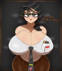 1girls 4k belt black_hair blush blush breasts breasts_bigger_than_head breasts_out epic_games eyeshadow fortnite fortnite:_battle_royale glasses gothtrishy green_eyes highres horny huge_breasts lipstick looking_at_viewer maven motion_lines open_shirt red_lipstick school_uniform schoolgirl seductive seductive_look shiny_breasts shiny_clothes shiny_hair shiny_skin short_hair steam steaming_body steamy_breath talking_to_viewer text thick_thighs tie tight_clothing tight_fit