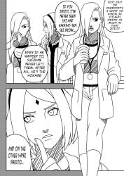 2girls comic commentary dialogue drink drinking english_text hallway holding_object hospital ino_yamanaka monochrome multiple_girls naruto naruto:_the_last naruto_(series) naruto_shippuden ninrubio sakura_haruno story text translated