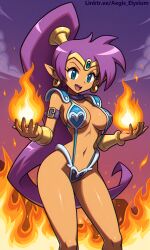 1girls 2025 aegis_elysium ai_art ai_generated background bikini blue_eyes blush blushing_at_viewer bra breasts cleavage cloud clouds earrings female female_focus fire flames gem gradient gradient_background hair_ornament headpiece hi_res high_quality high_res high_resolution highres huge_breasts jewelry large_breasts light long_hair looking_at_viewer navel night night_sky outdoors ponytail purple_hair scenery shantae shantae_(character) skindentation sky sling_bikini slingshot_bikini smile smiling smiling_at_viewer solo solo_focus symbol thick thick_breasts tiara very_long_hair watermark